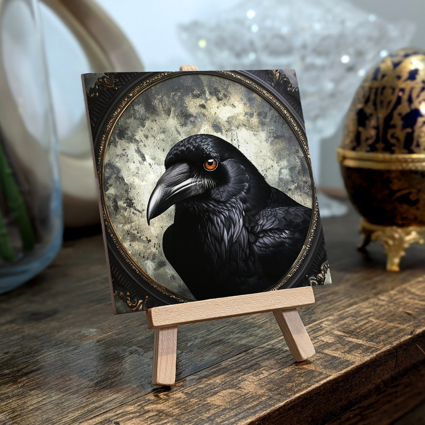 The Crow Baroque Style Illustrated Art Tile With Easel