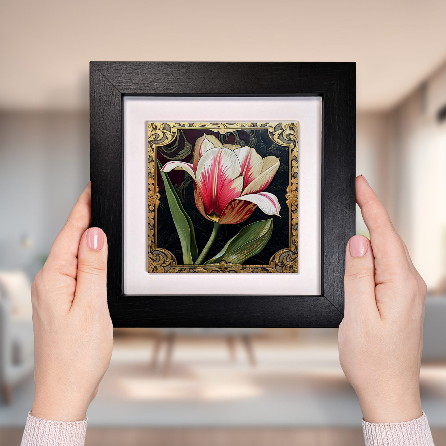 Art Nouveau Square Framed Ceramic Tile Art
