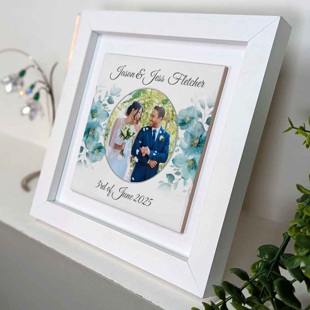 Blue Poppies Floral Wedding Celebrations - Framed Ceramic Tiles Square