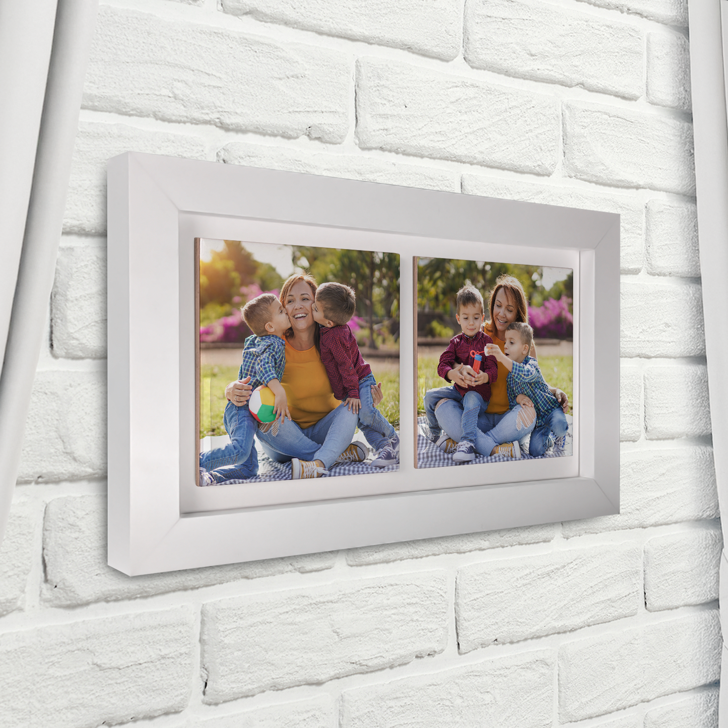 Family Portrait For Mum – Personalised Ceramic Tiles in Landscape Frame