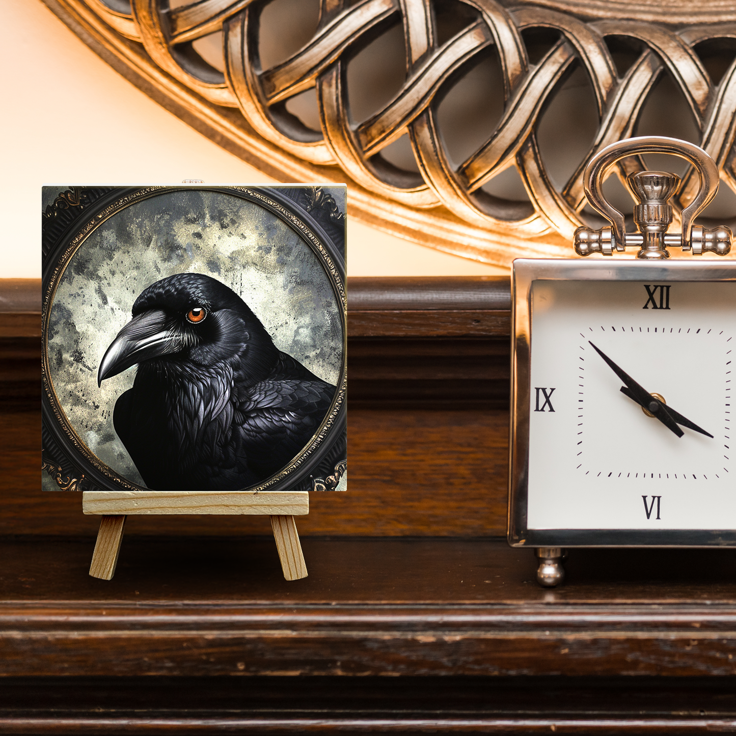 The Crow Baroque Style Illustrated Art Tile With Easel