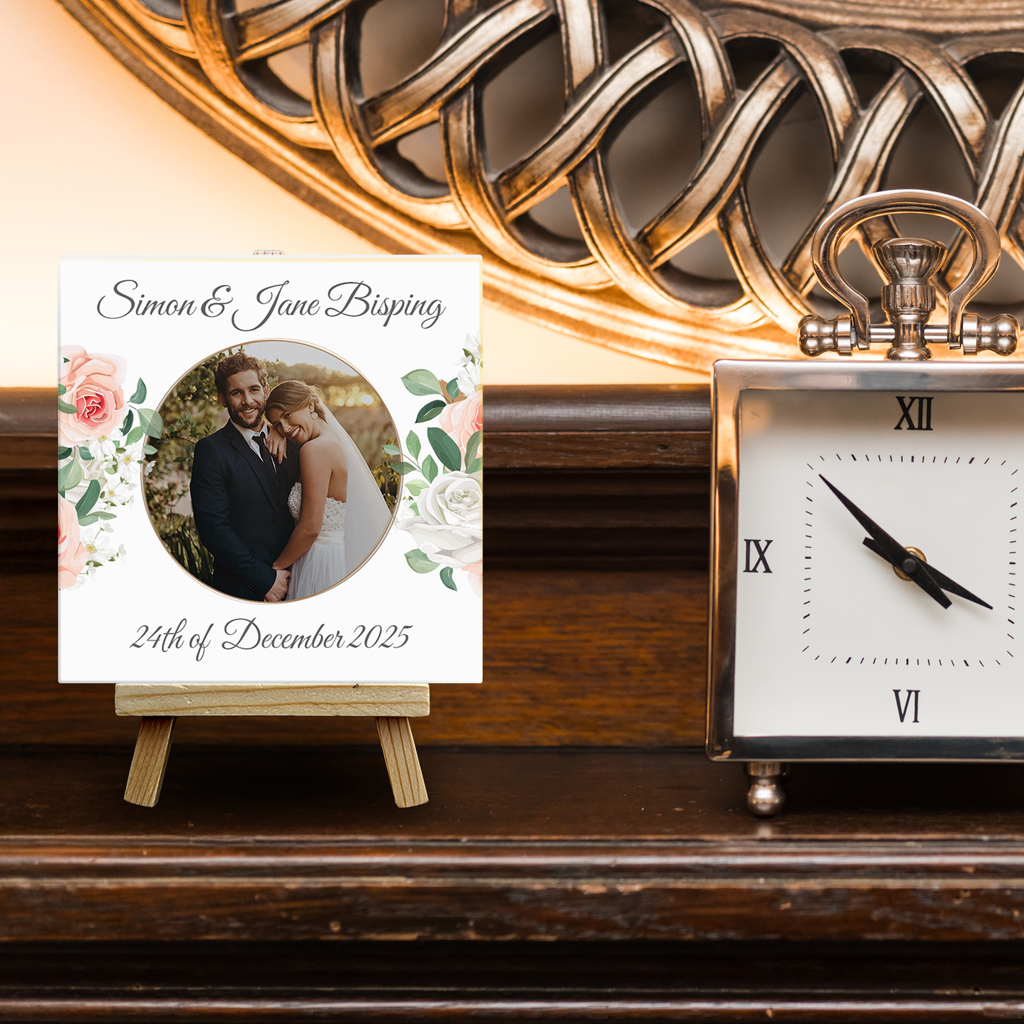 Purple Poppies Floral Wedding Celebrations – Personalised Tile with Easel