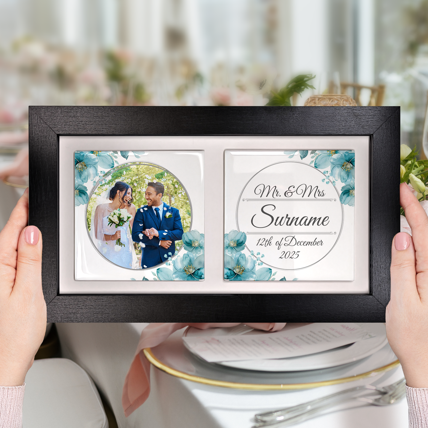 Blue Poppies Floral Wedding Celebrations - Framed Ceramic Tiles Landscape