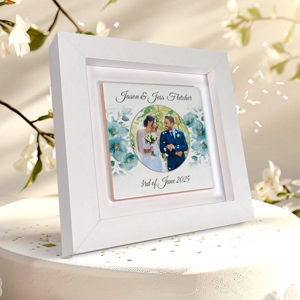 Blue Poppies Floral Wedding Celebrations - Framed Ceramic Tiles Square