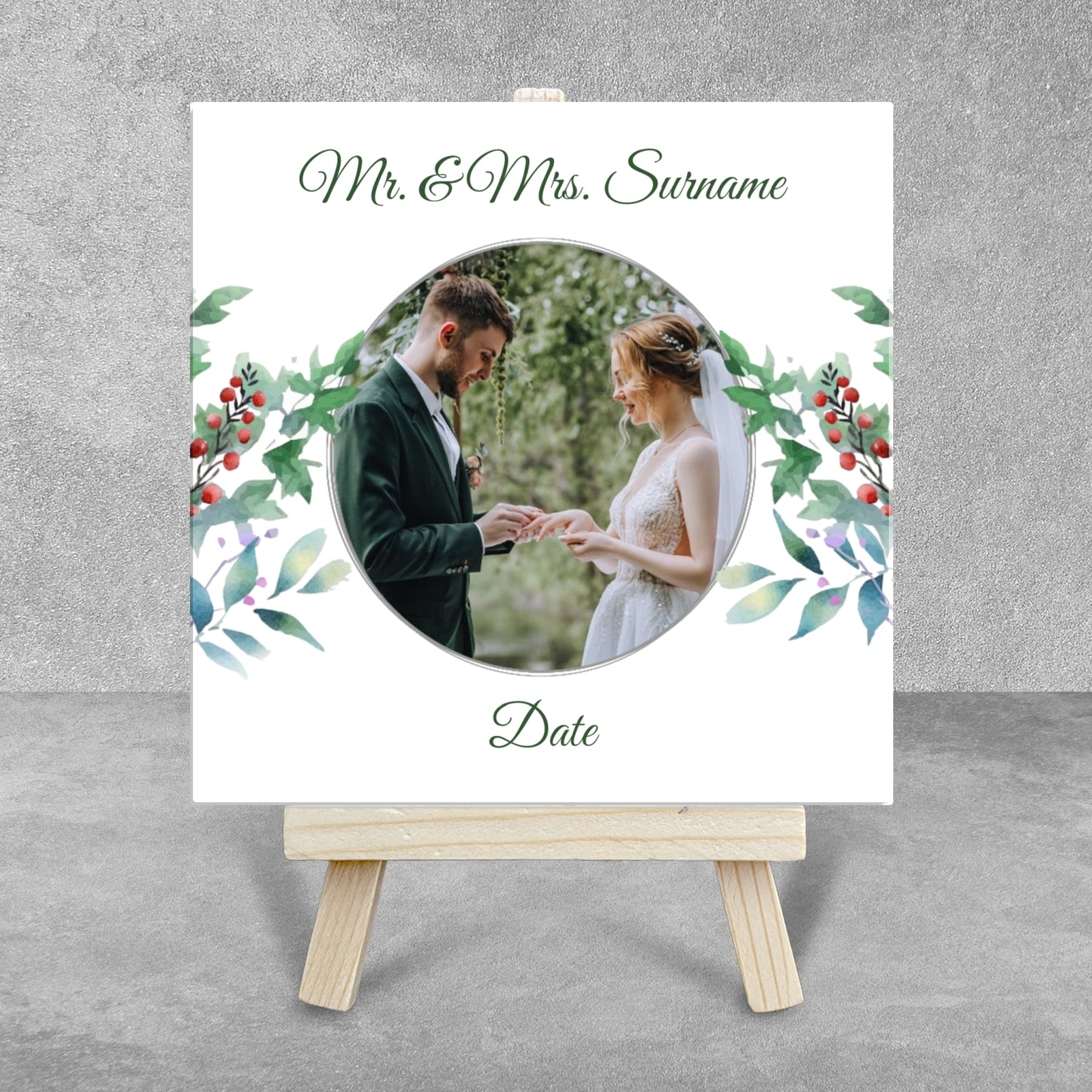 Woodland Floral Wedding Celebrations – Personalised Tile with Easel
