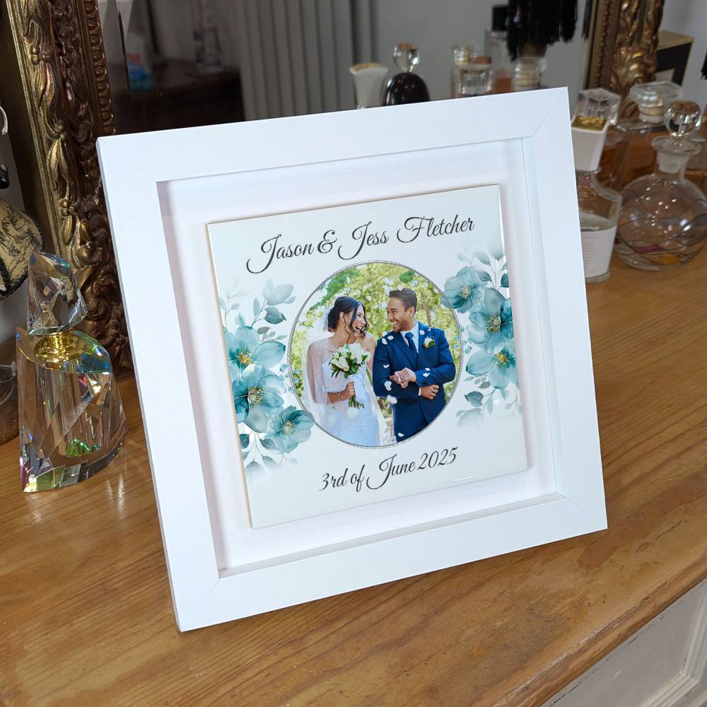 Blue Poppies Floral Wedding Celebrations - Framed Ceramic Tiles Square