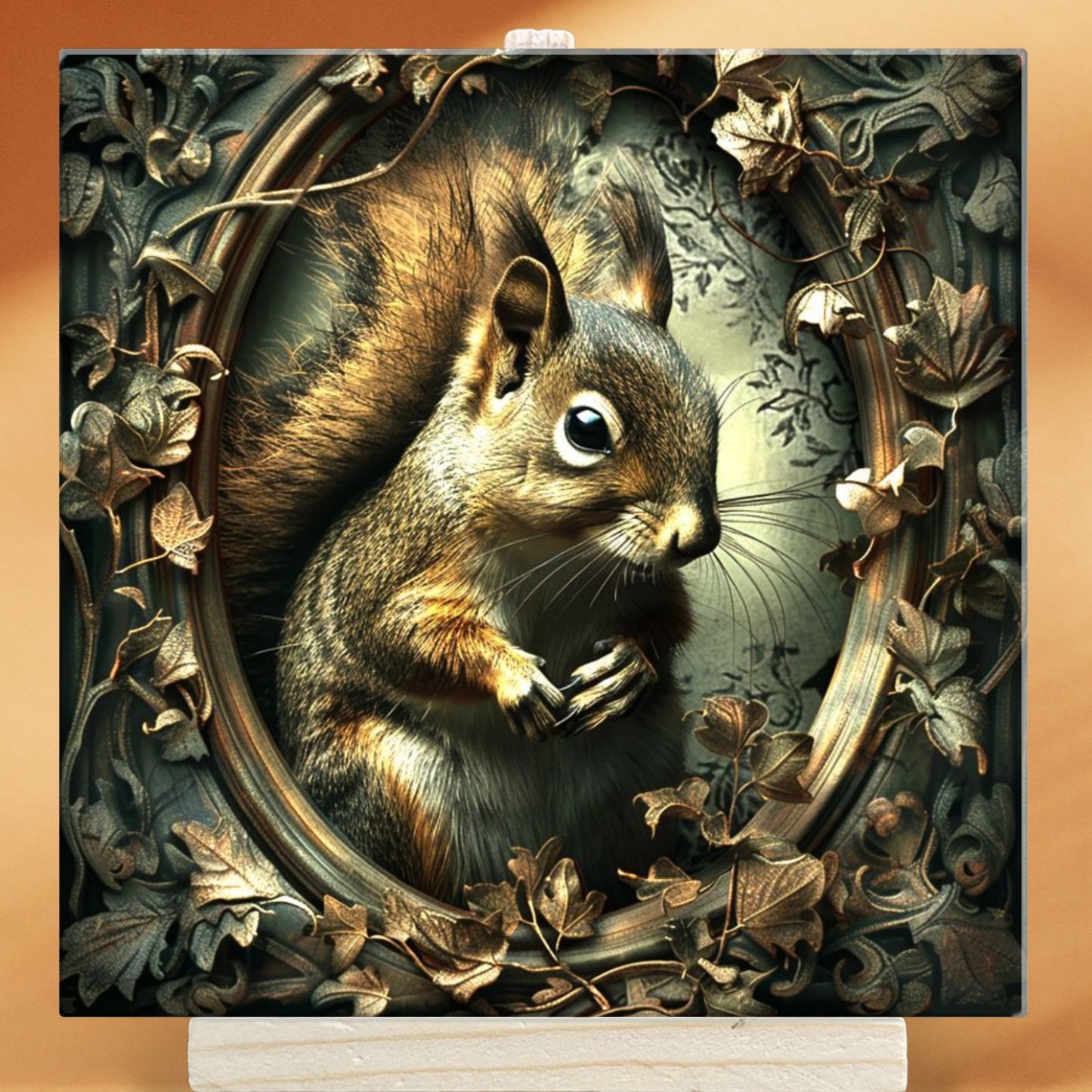 The Squirrel Baroque Style Illustrated Art Tile With Easel