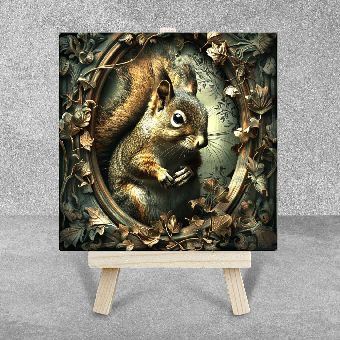 The Squirrel Baroque Style Illustrated Art Tile With Easel