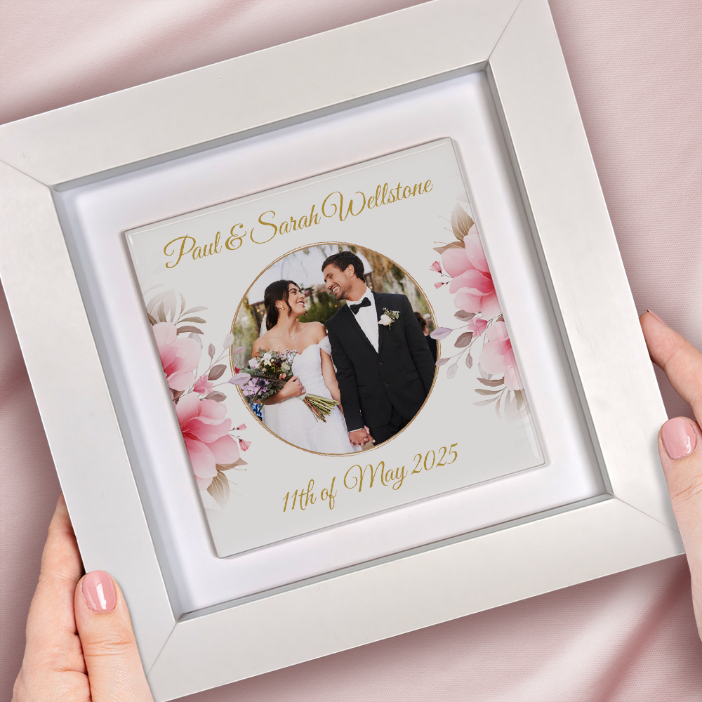 Pink Rose Floral Wedding Celebrations - Framed Ceramic Tiles Square