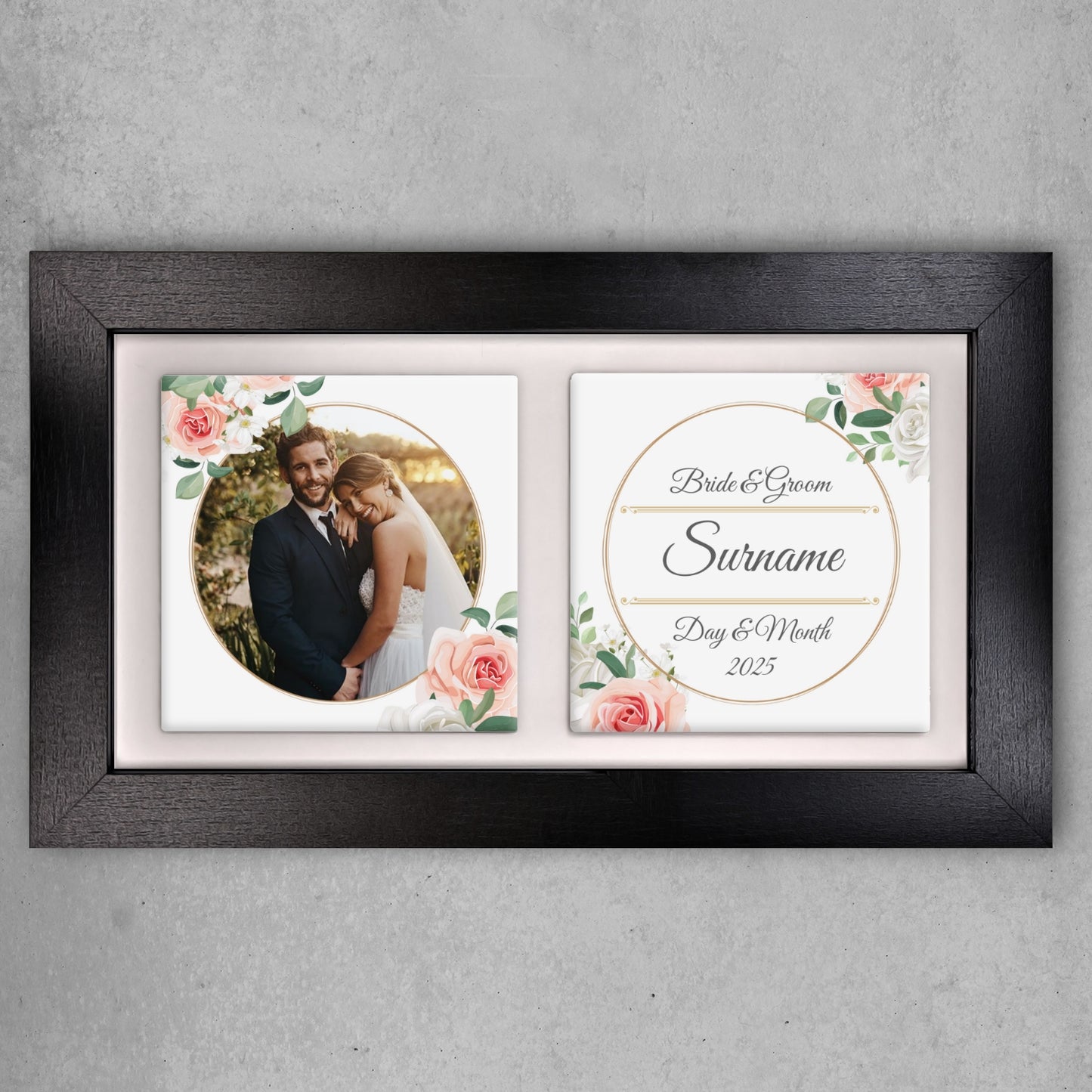 White & Peach Rose Floral Wedding Celebrations - Framed Ceramic Tiles Landscape