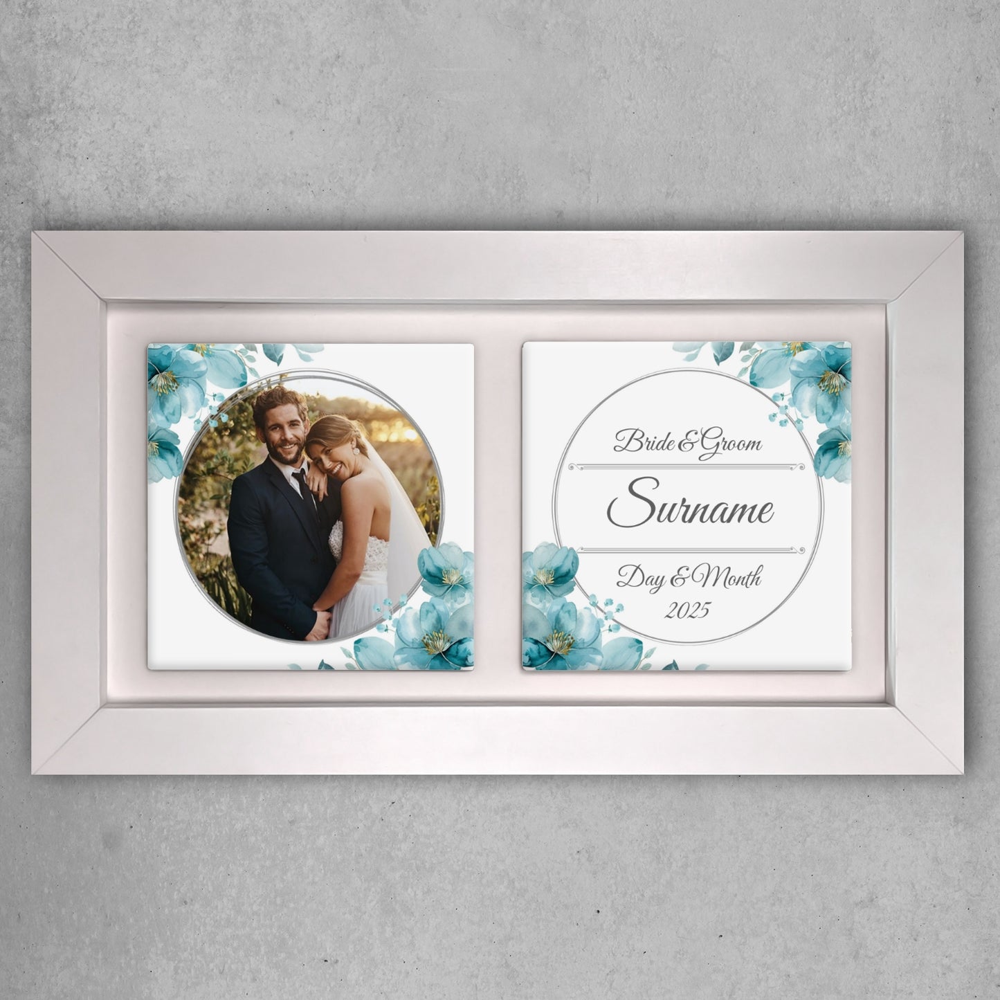 Blue Poppies Floral Wedding Celebrations - Framed Ceramic Tiles Landscape