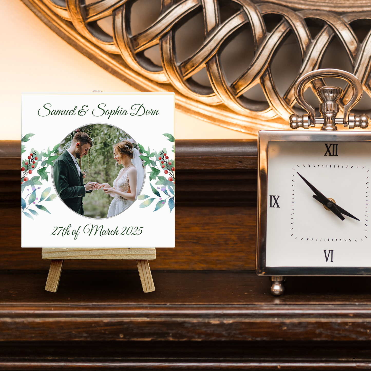 Woodland Floral Wedding Celebrations – Personalised Tile with Easel