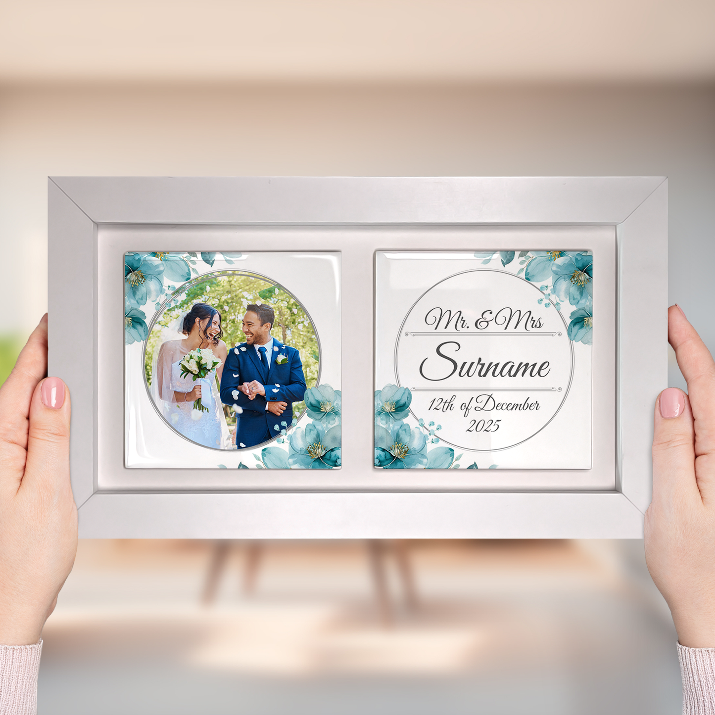 Blue Poppies Floral Wedding Celebrations - Framed Ceramic Tiles Landscape