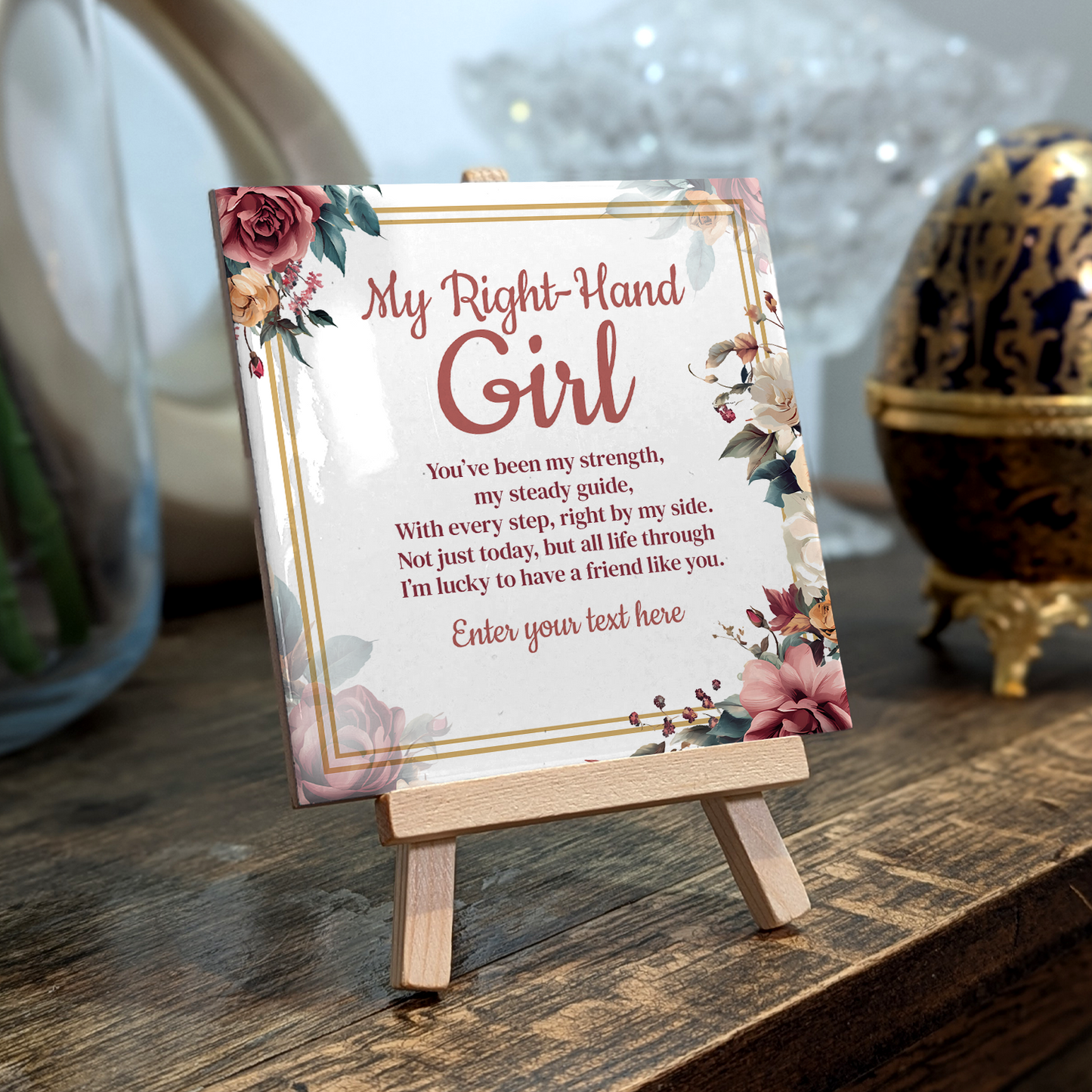 My Right Hand Girl Personalised Tile With Easel