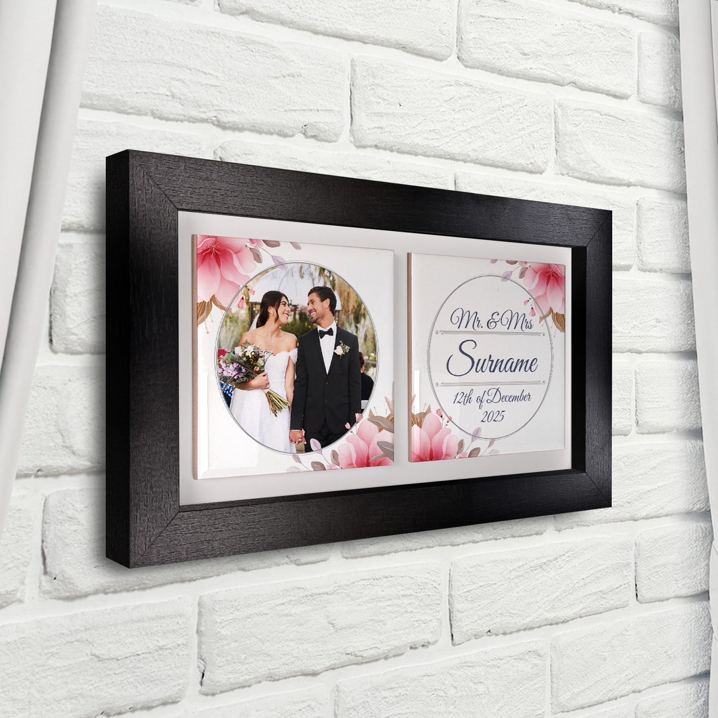 Pink Rose Floral Wedding Celebrations - Framed Ceramic Tiles Landscape