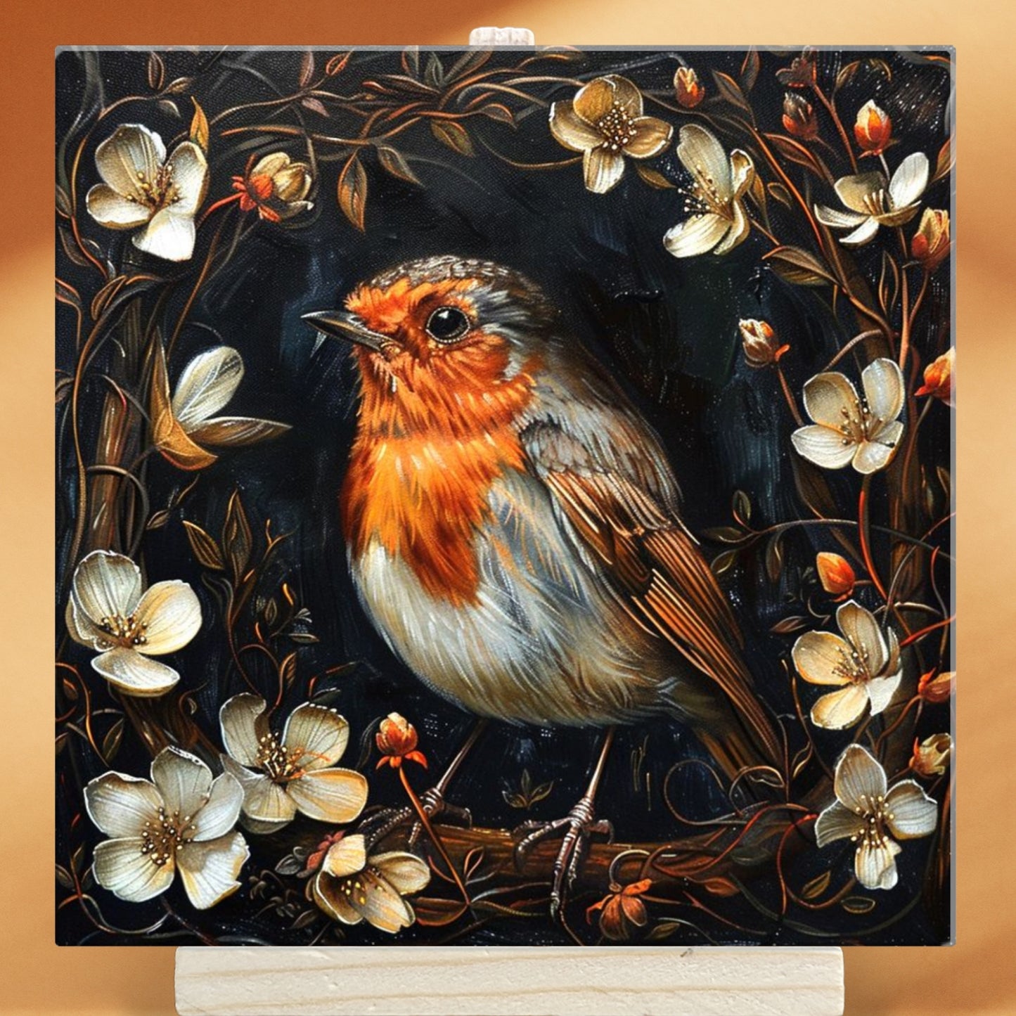 The Robin Baroque Style Illustrated Art Tile With Easel