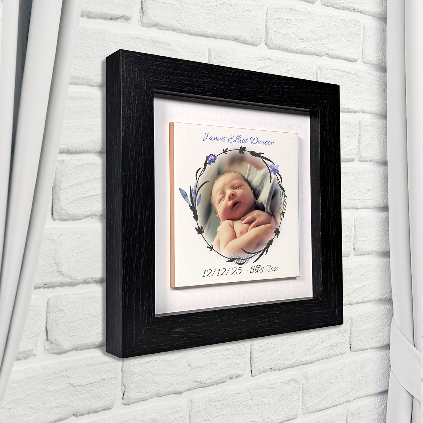 New Mum Gift Framed Tile Art -Add Name, Picture, Date & Weight Avaiable In Pink Or Blue