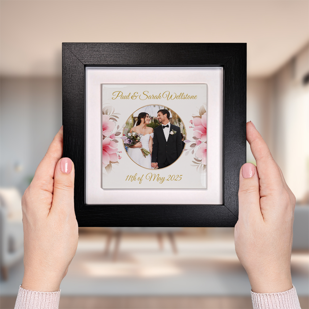 Pink Rose Floral Wedding Celebrations - Framed Ceramic Tiles Square