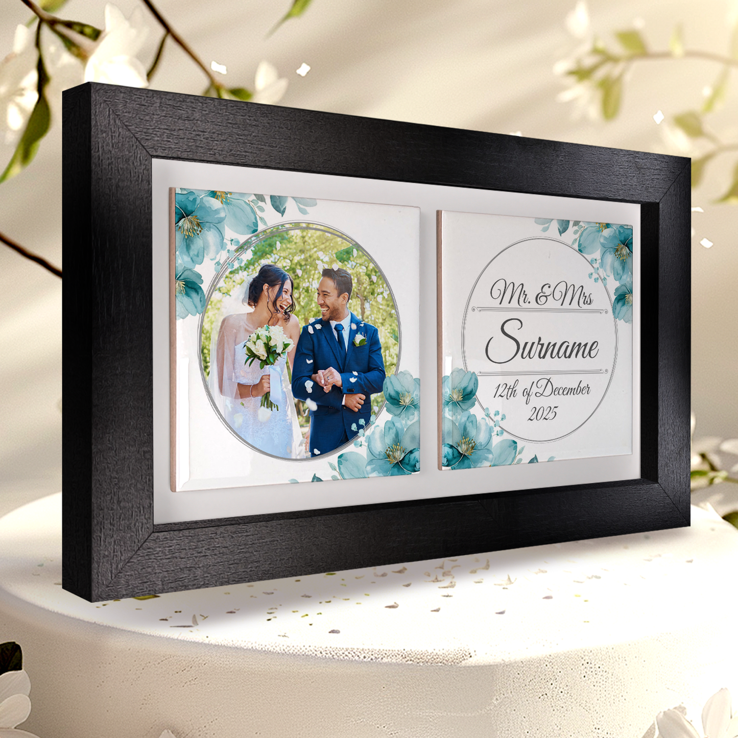 Blue Poppies Floral Wedding Celebrations - Framed Ceramic Tiles Landscape