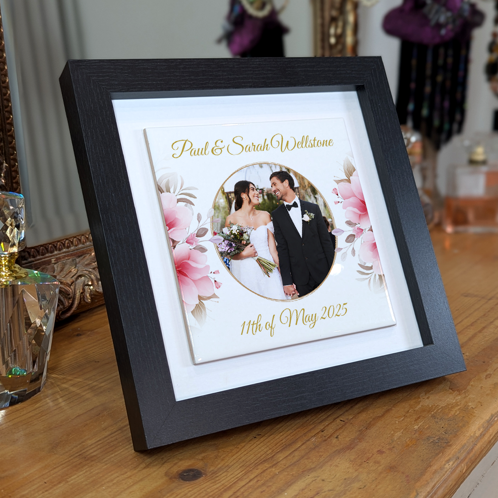 Pink Rose Floral Wedding Celebrations - Framed Ceramic Tiles Square