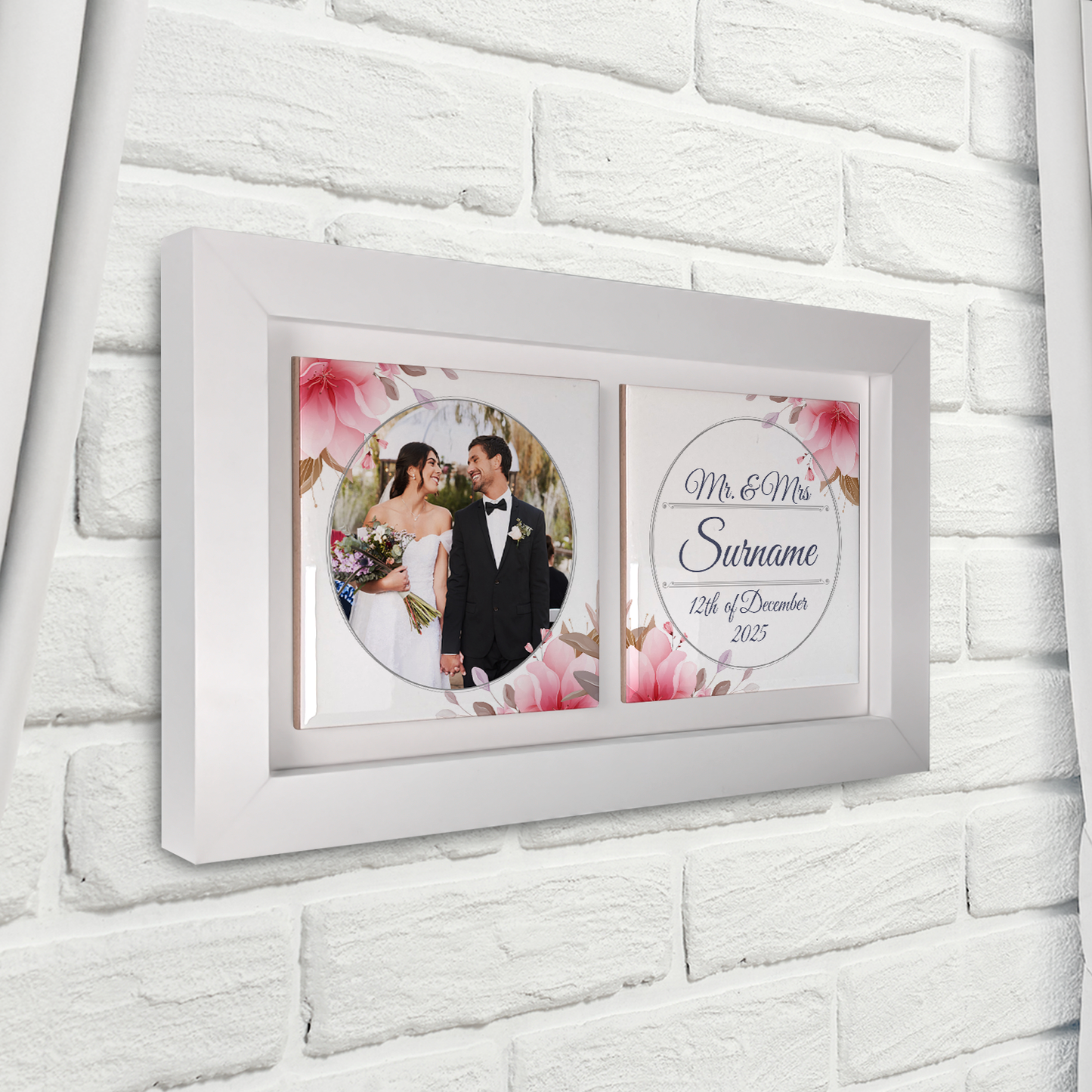 Pink Rose Floral Wedding Celebrations - Framed Ceramic Tiles Landscape