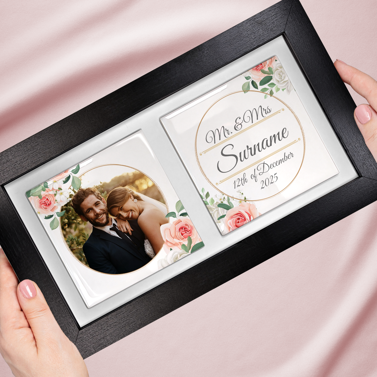 White & Peach Rose Floral Wedding Celebrations - Framed Ceramic Tiles Landscape