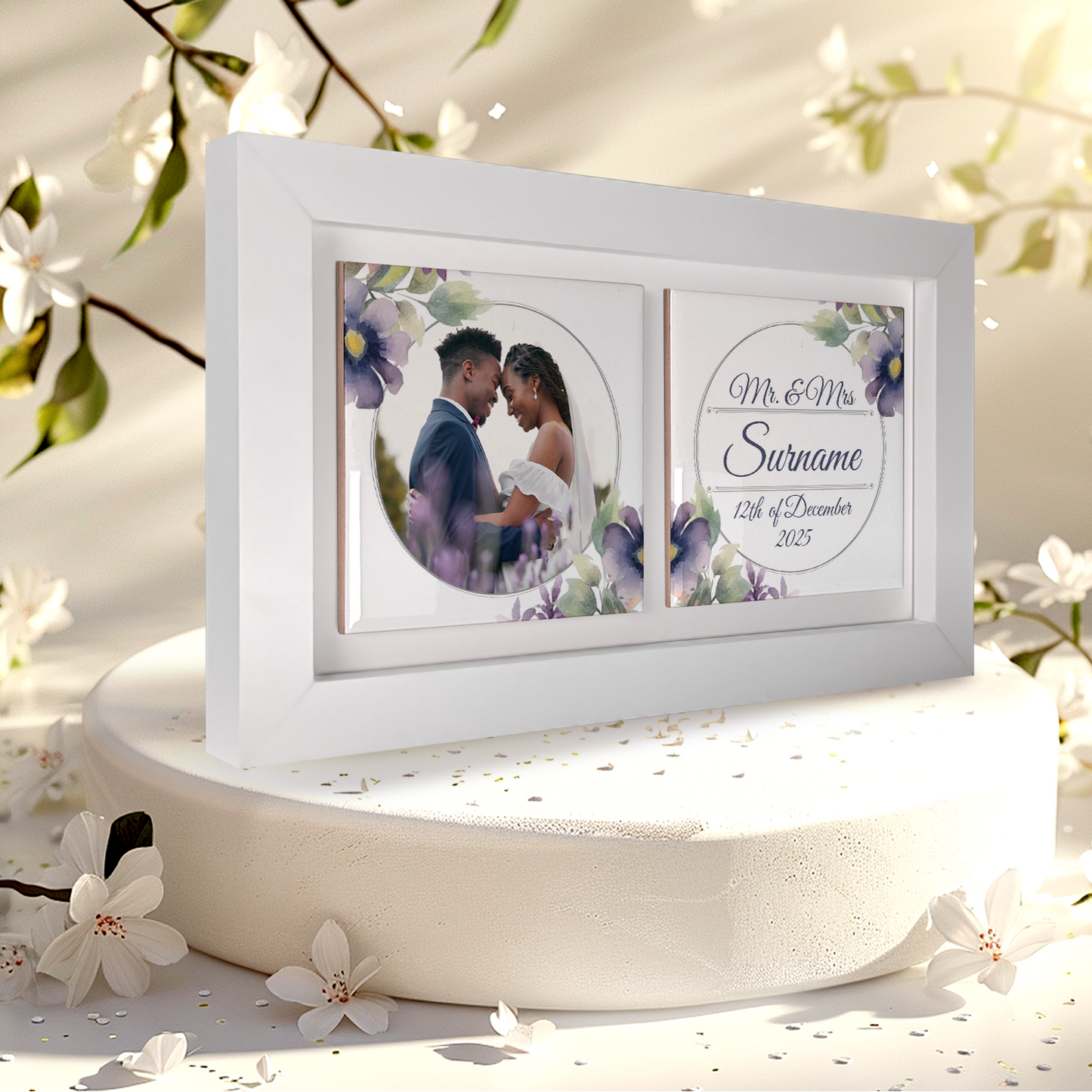Purple Poppies Floral Wedding Celebrations - Framed Ceramic Tiles Landscape