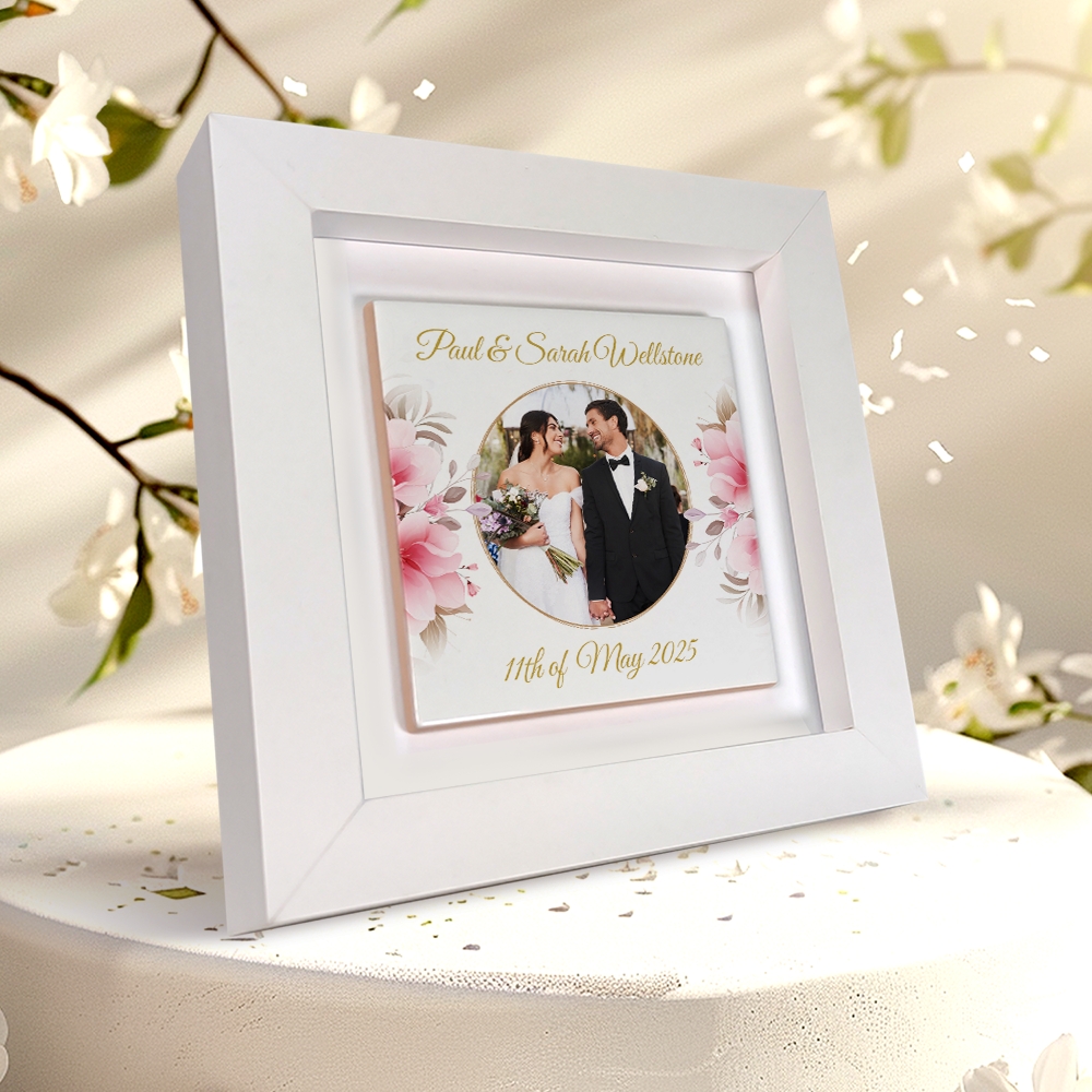 Pink Rose Floral Wedding Celebrations - Framed Ceramic Tiles Square