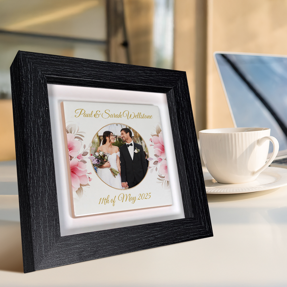 Pink Rose Floral Wedding Celebrations - Framed Ceramic Tiles Square