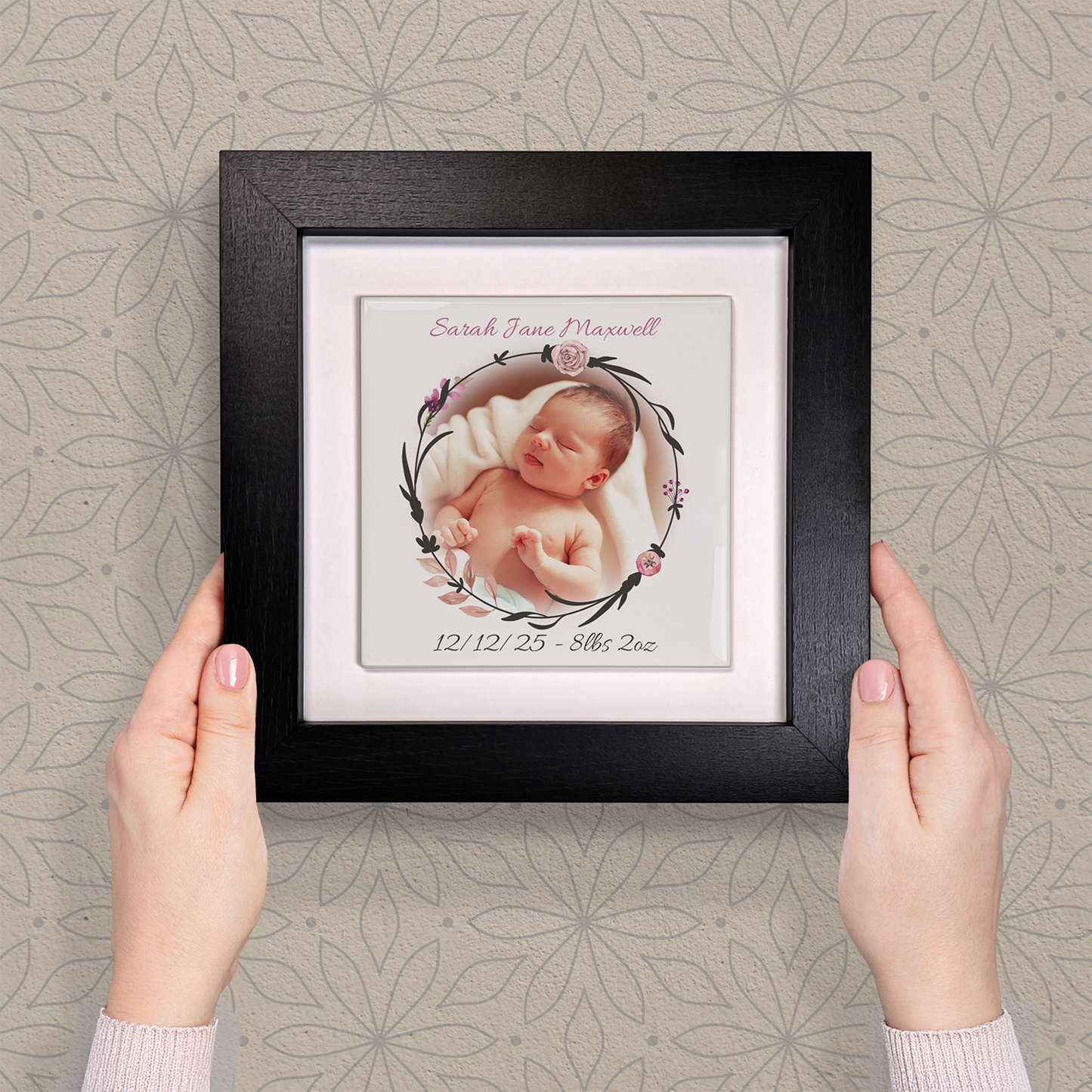 New Mum Gift Framed Tile Art -Add Name, Picture, Date & Weight Avaiable In Pink Or Blue