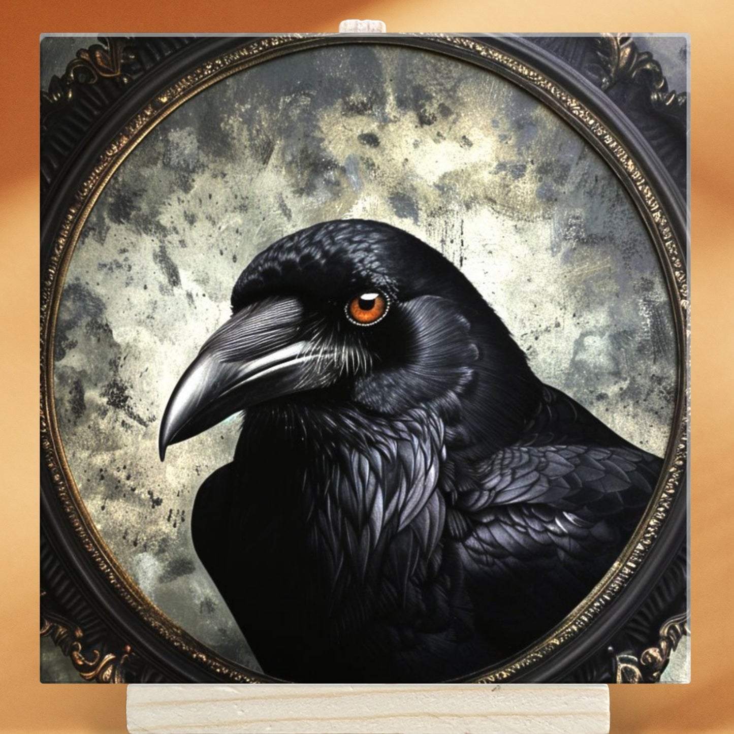 The Crow Baroque Style Illustrated Art Tile With Easel