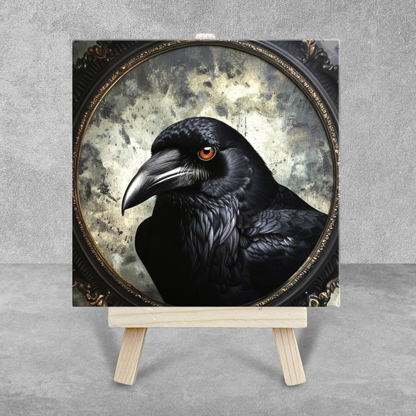 The Crow Baroque Style Illustrated Art Tile With Easel