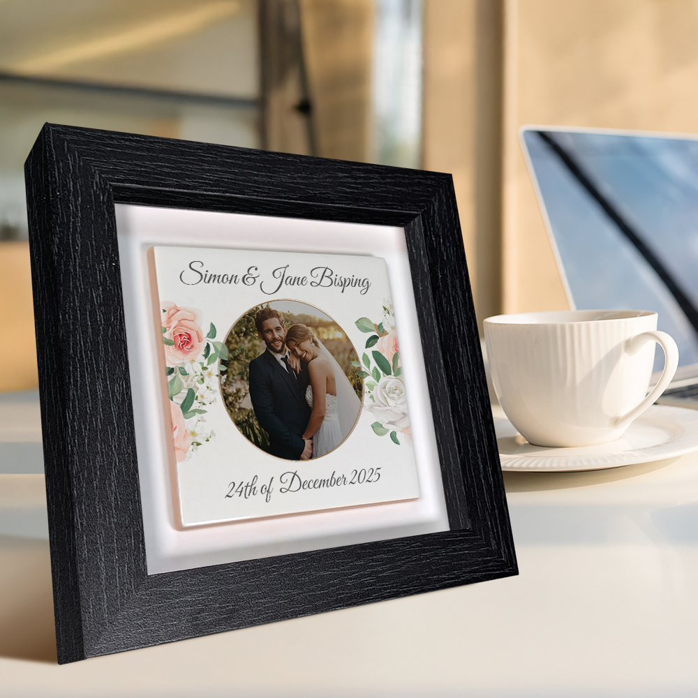 White & Peach Rose Floral Wedding Celebrations - Framed Ceramic Tiles Square