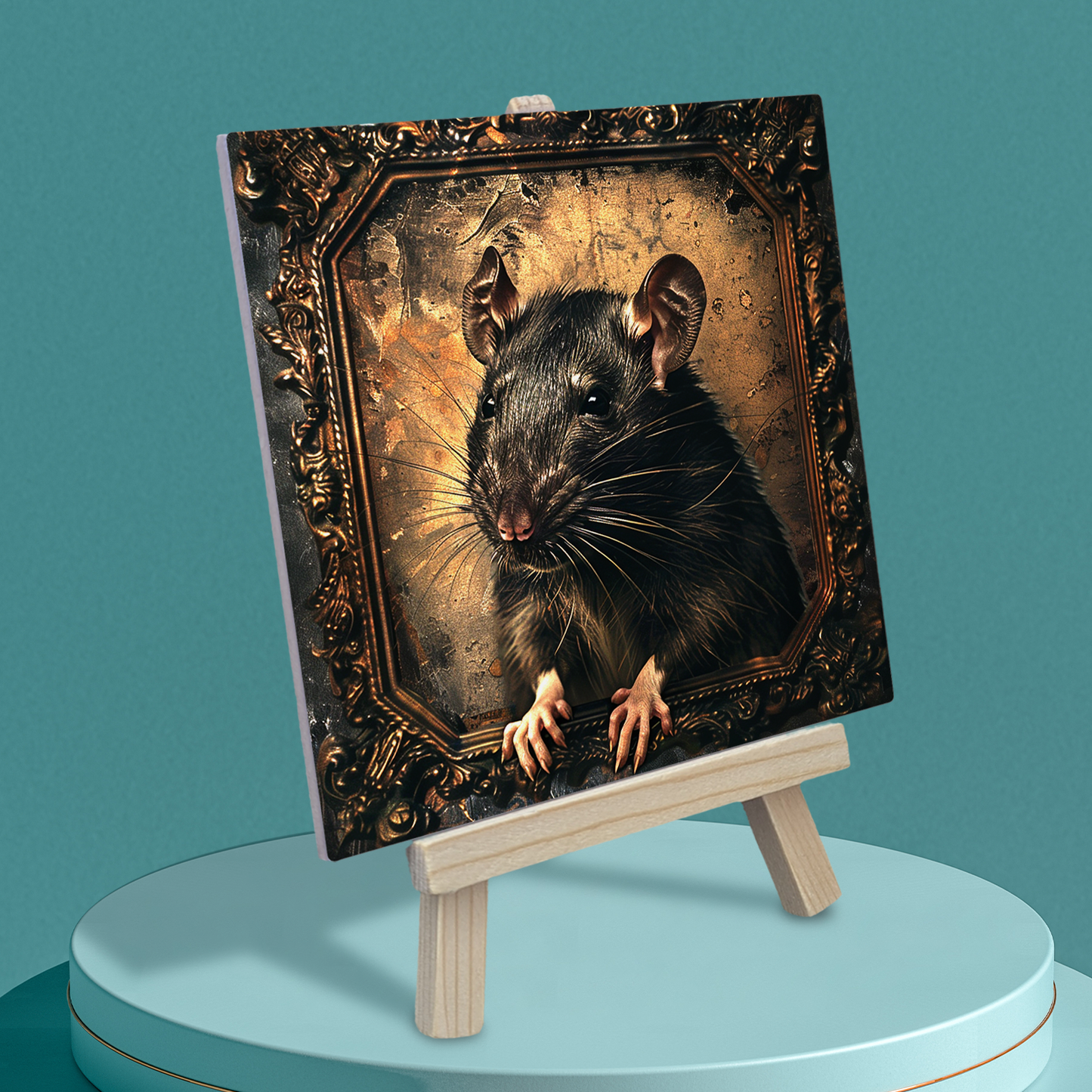 The Rat Baroque Style Illustrated Art Tile With Easel