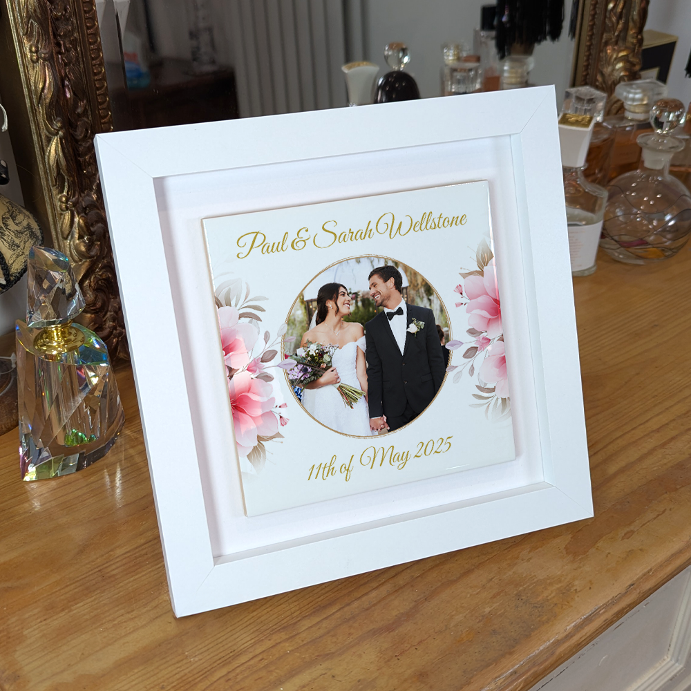 Pink Rose Floral Wedding Celebrations - Framed Ceramic Tiles Square