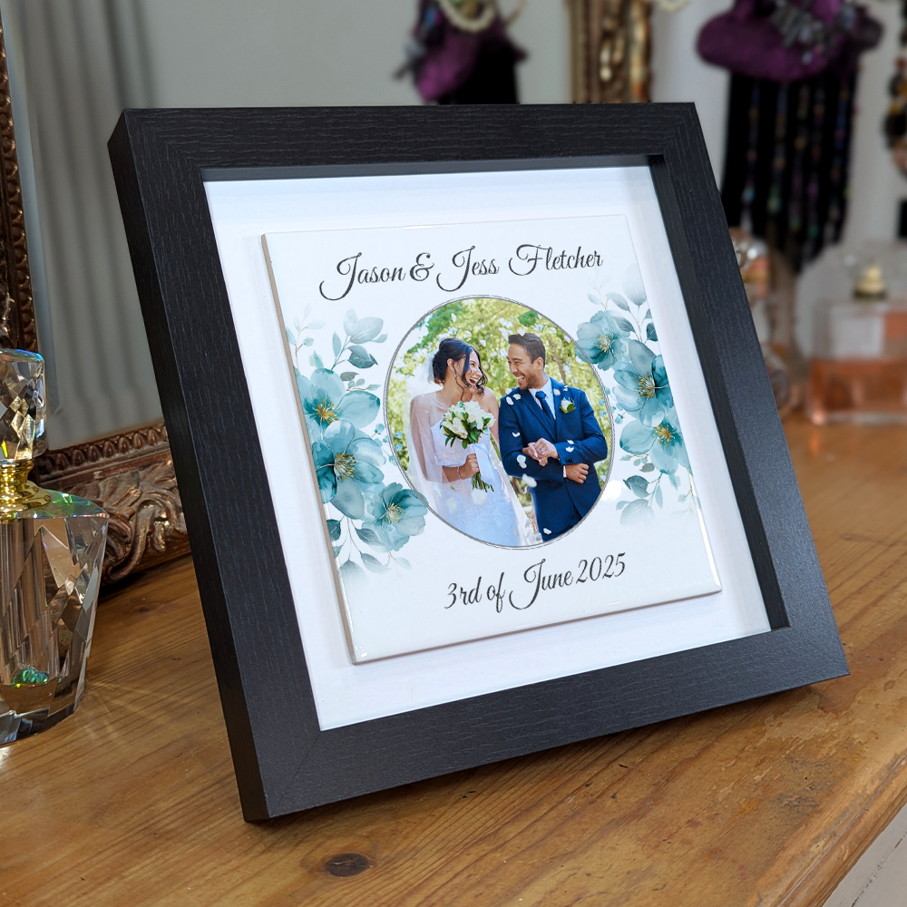 Blue Poppies Floral Wedding Celebrations - Framed Ceramic Tiles Square