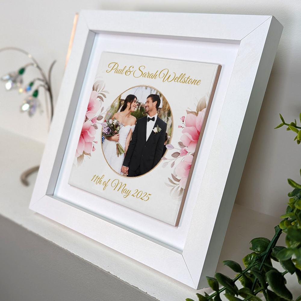 Pink Rose Floral Wedding Celebrations - Framed Ceramic Tiles Square