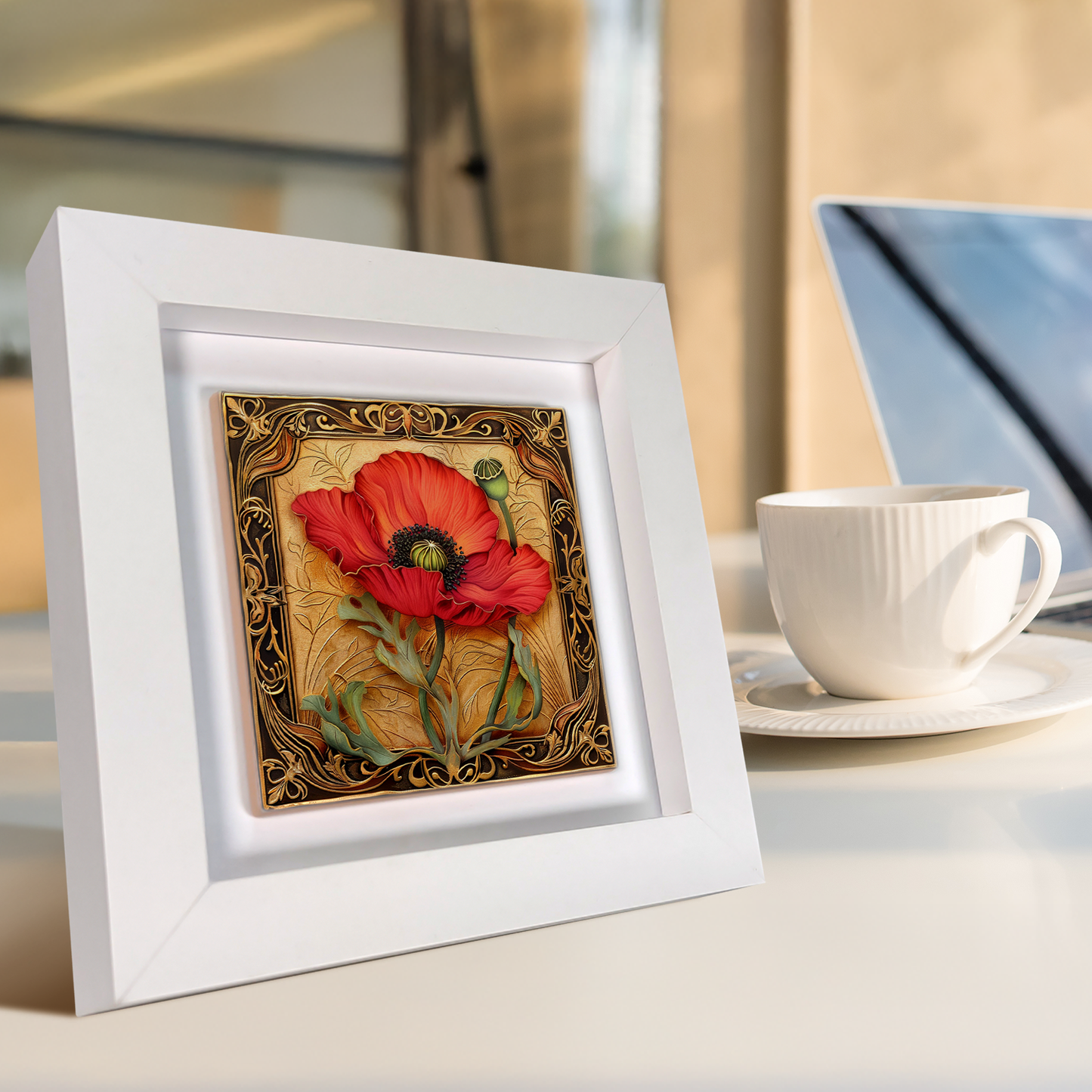 Art Nouveau Square Framed Ceramic Tile Art