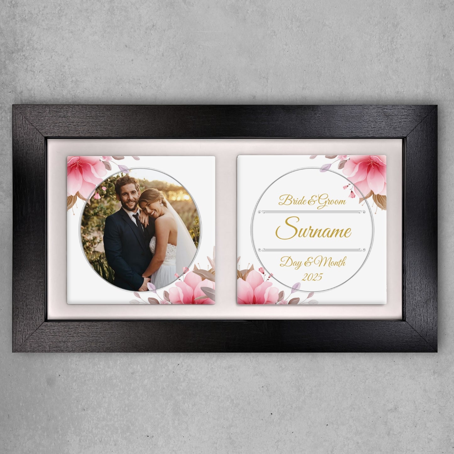 Pink Rose Floral Wedding Celebrations - Framed Ceramic Tiles Landscape