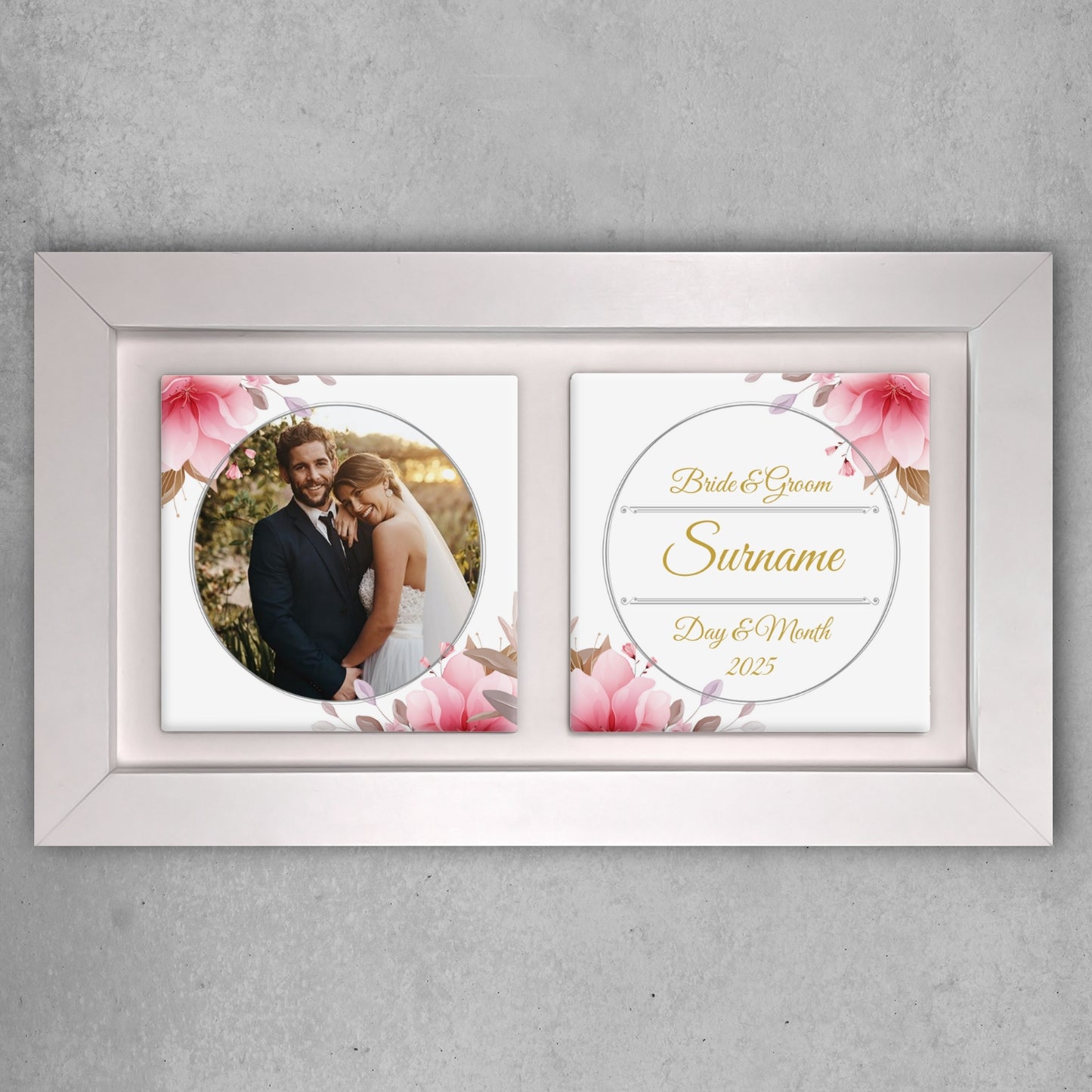 Pink Rose Floral Wedding Celebrations - Framed Ceramic Tiles Landscape