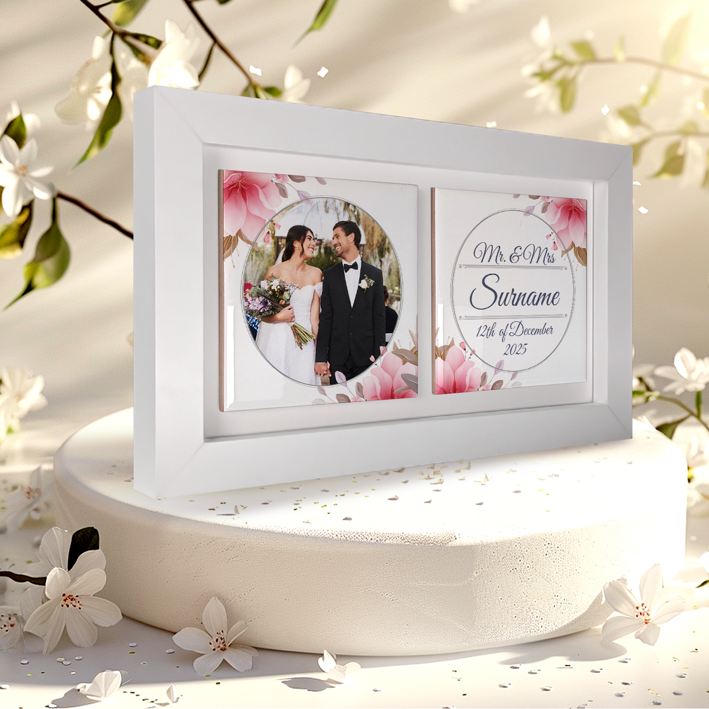 Pink Rose Floral Wedding Celebrations - Framed Ceramic Tiles Landscape