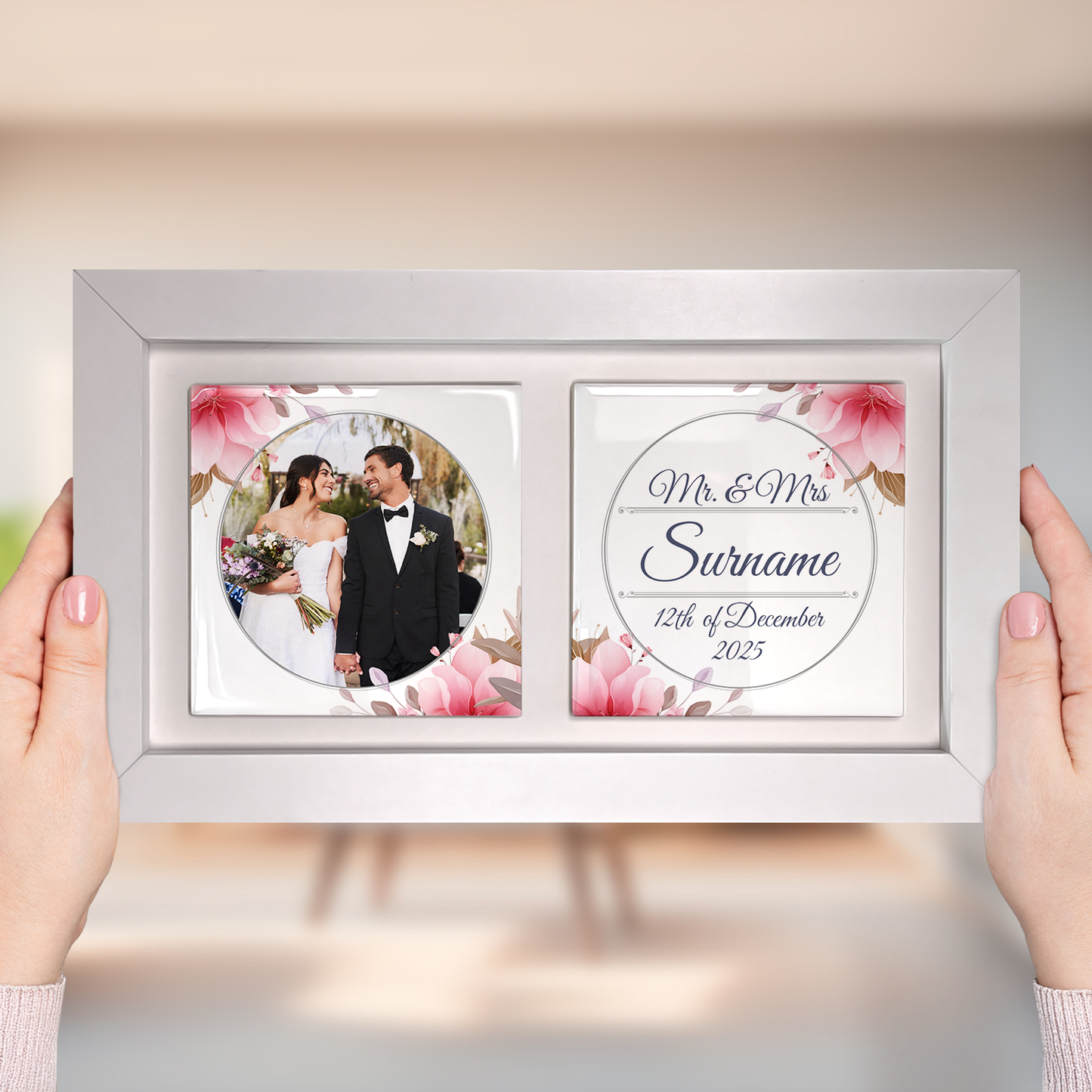 Pink Rose Floral Wedding Celebrations - Framed Ceramic Tiles Landscape