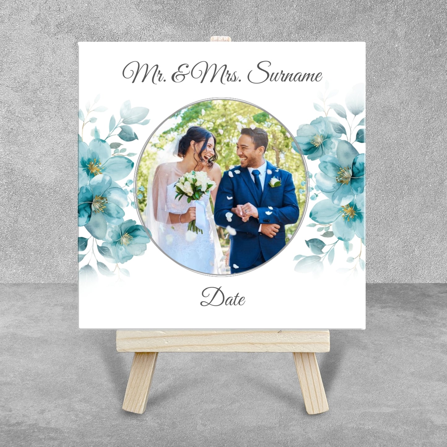 Blue Poppies Floral Wedding Celebrations – Personalised Tile with Easel