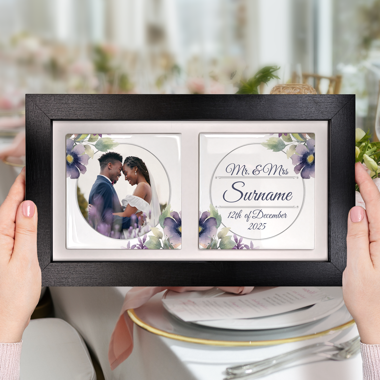 Purple Poppies Floral Wedding Celebrations - Framed Ceramic Tiles Landscape