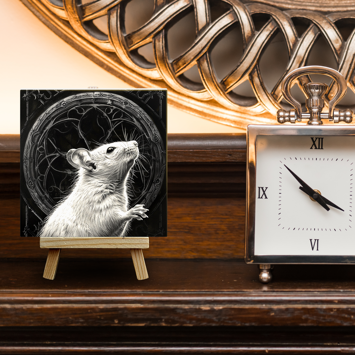 The Mouse Baroque Style Illustrated Art Tile With Easel