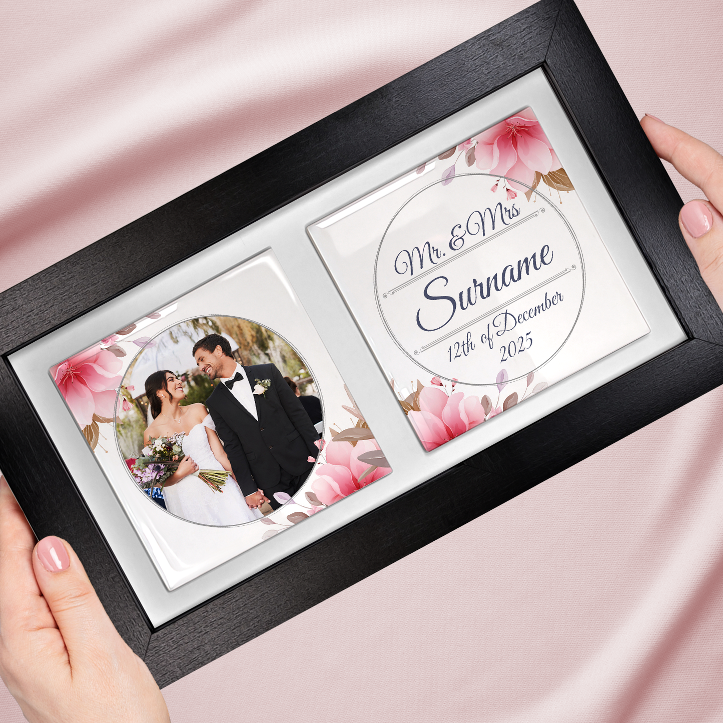 Pink Rose Floral Wedding Celebrations - Framed Ceramic Tiles Landscape