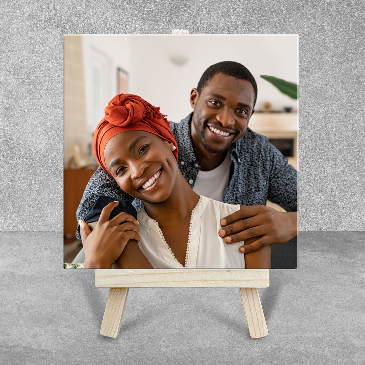 Family Portrait For Husband & Wife – Personalised Ceramic Tile with Easel
