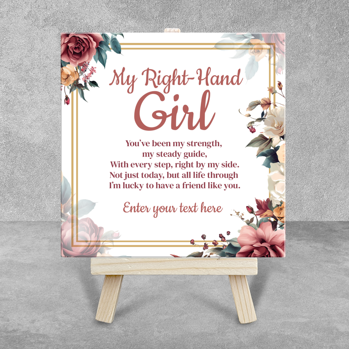My Right-Hand Girl – Personalised Ceramic Tile with Easel