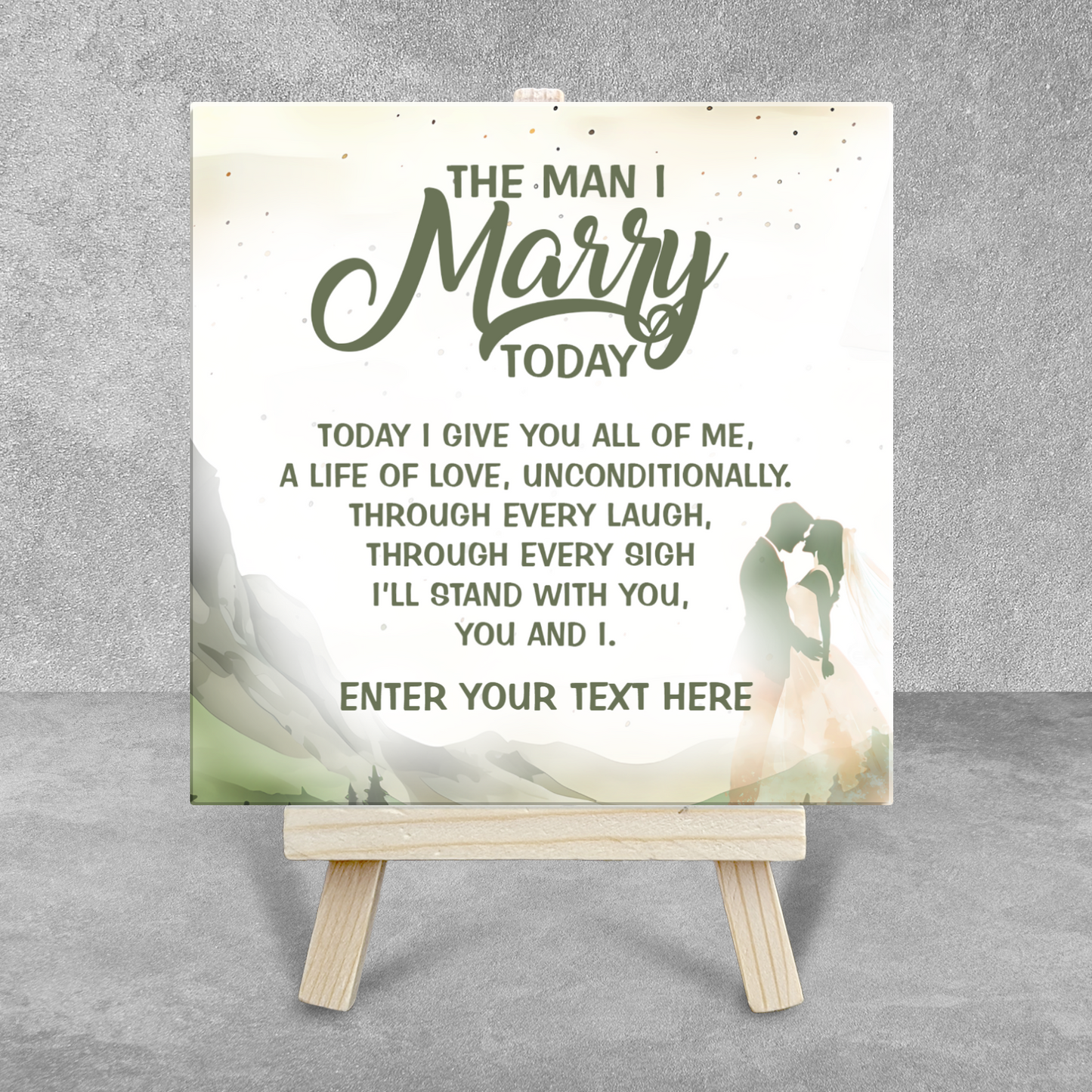 The Man I Marry Today – Personalised Ceramic Tile with Easel