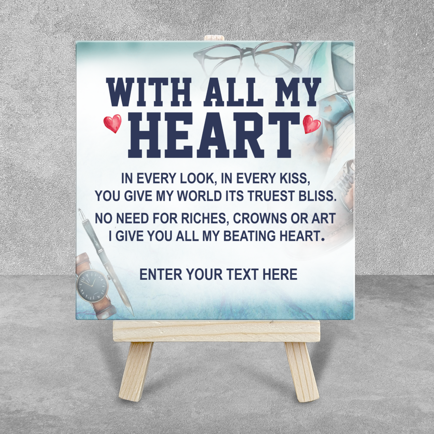 With all My Heart – Personalised Ceramic Tile with Easel